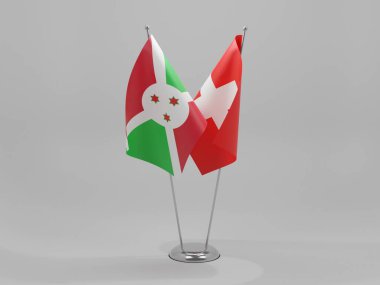 İsviçre - Burundi İşbirliği Bayrakları, Beyaz Arkaplan - 3D Render