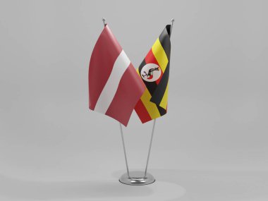 Uganda - Letonya İşbirliği Bayrakları, Beyaz Arkaplan - 3D Render