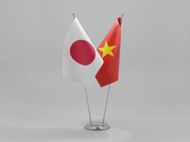 Vietnam - Japonya İşbirliği Bayrakları, Beyaz Arkaplan - 3D Yapılandırma