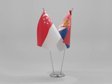 Sırbistan - Singapur İşbirliği Bayrakları, Beyaz Arkaplan - 3D Hazırlama