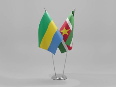Surinam - Gabon İşbirliği Bayrakları, Beyaz Arkaplan - 3D Render