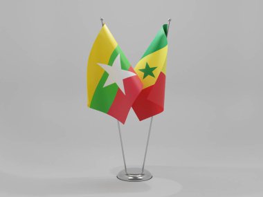 Senegal - Myanmar İşbirliği Bayrakları, Beyaz Arkaplan - 3D Render