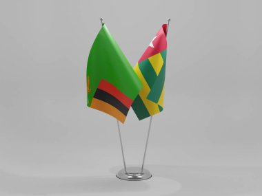 Togo - Zambiya İşbirliği Bayrakları, Beyaz Arkaplan - 3D Render