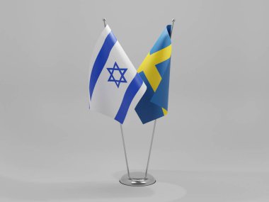 İsveç - İsrail İşbirliği Bayrakları, Beyaz Arkaplan - 3D Yapılandırma