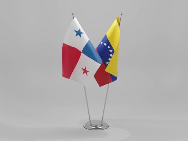 Venezuela - Panama İşbirliği Bayrakları, Beyaz Arkaplan - 3D Render
