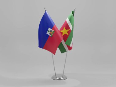 Surinam - Haiti İşbirliği Bayrakları, Beyaz Arkaplan - 3D Render