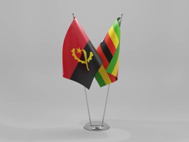 Zimbabwe - Angola İşbirliği Bayrakları, Beyaz Arkaplan - 3D Render
