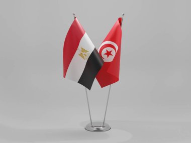 Tunus - Mısır İşbirliği Bayrakları, Beyaz Arkaplan - 3D Render