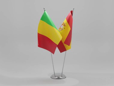 İspanya - Mali İşbirliği Bayrakları, Beyaz Arkaplan - 3D Yapılandırma