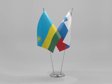 Slovenya - Ruanda İşbirliği Bayrakları, Beyaz Arkaplan - 3D Render