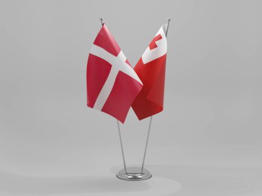 Tonga - Danimarka İşbirliği Bayrakları, Beyaz Arkaplan - 3D Render