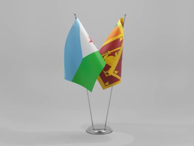 Sri Lanka - Cibuti İşbirliği Bayrakları, Beyaz Arkaplan - 3D Render