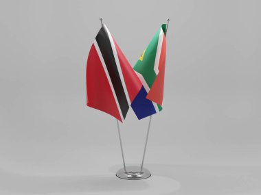 Güney Afrika - Trinidad ve Tobago İşbirliği Bayrakları, Beyaz Arkaplan - 3D Render