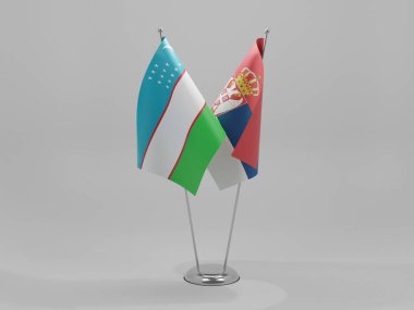 Sırbistan - Özbekistan İşbirliği Bayrakları, Beyaz Arkaplan - 3D Render
