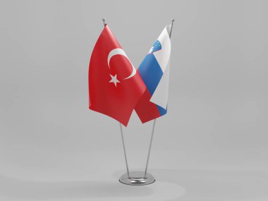 Slovenya - Türkiye İşbirliği Bayrakları, Beyaz Arkaplan - 3D Hazırlama