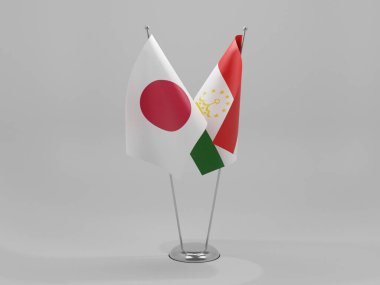 Tacikistan - Japonya İşbirliği Bayrakları, Beyaz Arkaplan - 3D Render