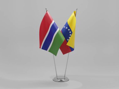 Venezuela - Gambiya İşbirliği Bayrakları, Beyaz Arkaplan - 3D Render