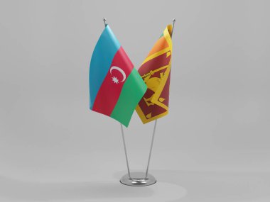 Sri Lanka - Azerbaycan İşbirliği Bayrakları, Beyaz Arkaplan - 3D Render