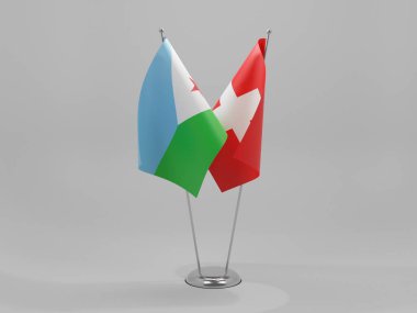 İsviçre - Cibuti İşbirliği Bayrakları, Beyaz Arkaplan - 3D Render