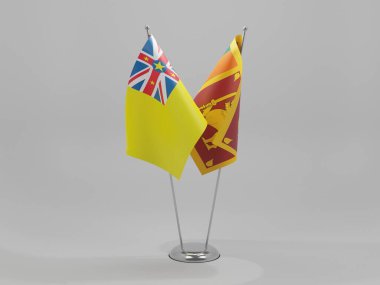 Sri Lanka - Niue İşbirliği Bayrakları, Beyaz Arkaplan - 3D Render