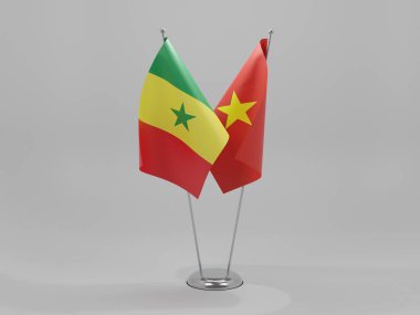 Vietnam - Senegal İşbirliği Bayrakları, Beyaz Arkaplan - 3D Render