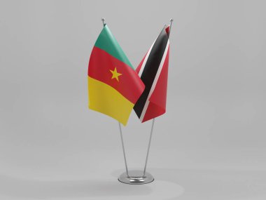 Trinidad ve Tobago - Kamerun İşbirliği Bayrakları, Beyaz Arkaplan - 3D Render