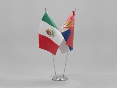 Sırbistan - Meksika İşbirliği Bayrakları, Beyaz Arkaplan - 3D Hazırlama