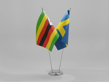 İsveç - Zimbabve İşbirliği Bayrakları, Beyaz Arkaplan - 3D Render