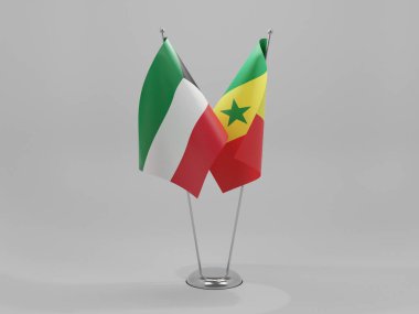 Senegal - Kuveyt İşbirliği Bayrakları, Beyaz Arkaplan - 3D Render