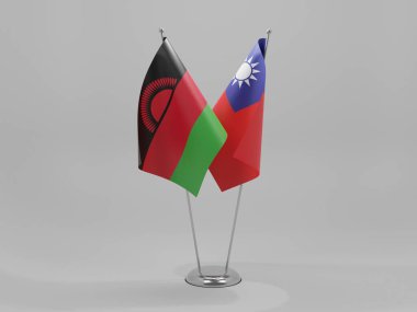 Tayvan - Malavi İşbirliği Bayrakları, Beyaz Arkaplan - 3D Render