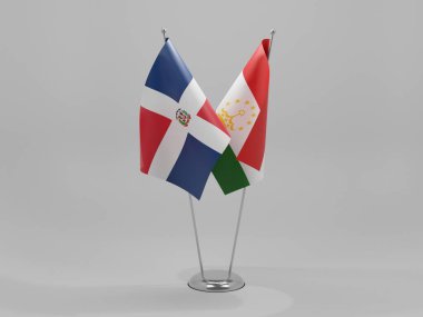 Tacikistan - Dominik Cumhuriyeti İşbirliği Bayrakları, Beyaz Arkaplan - 3D Render