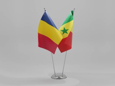 Senegal - Chad İşbirliği Bayrakları, Beyaz Arkaplan - 3D Render