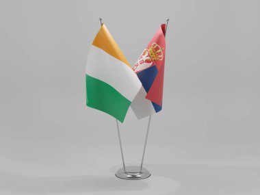 Sırbistan - Cote D Filosu İşbirliği Bayrakları, Beyaz Arkaplan - 3D Render