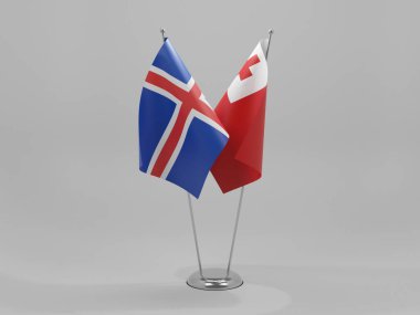 Tonga - İzlanda İşbirliği Bayrakları, Beyaz Arkaplan - 3D Render