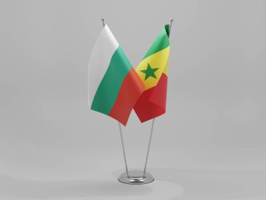Senegal - Bulgaristan İşbirliği Bayrakları, Beyaz Arkaplan - 3D Hazırlama