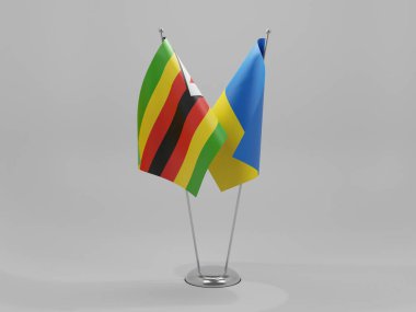 Ukrayna - Zimbabve İşbirliği Bayrakları, Beyaz Arkaplan - 3D Render