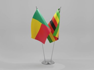 Zimbabwe - Benin İşbirliği Bayrakları, Beyaz Arkaplan - 3D Render