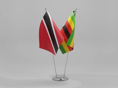 Zimbabwe - Trinidad ve Tobago İşbirliği Bayrakları, Beyaz Arkaplan - 3D Render