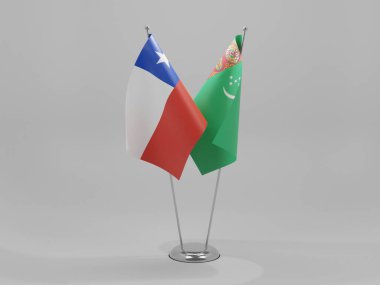 Türkmenistan - Şili İşbirliği Bayrakları, Beyaz Arkaplan - 3D Render