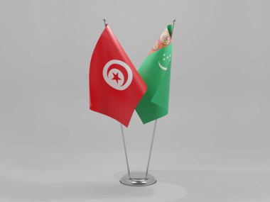 Türkmenistan - Tunus İşbirliği Bayrakları, Beyaz Arkaplan - 3D Render