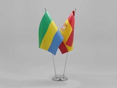 İspanya - Gabon İşbirliği Bayrakları, Beyaz Arkaplan - 3B Yapılandırma