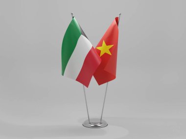 Vietnam - Kuveyt İşbirliği Bayrakları, Beyaz Arkaplan - 3D Yapılandırma