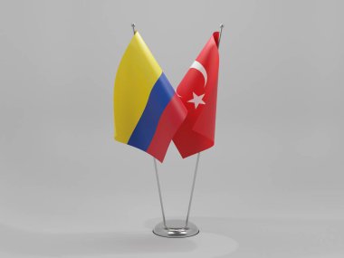 Türkiye - Kolombiya İşbirliği Bayrakları, Beyaz Arkaplan - 3D Render