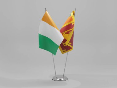 Sri Lanka - Cote D Fildişi İşbirliği Bayrakları, Beyaz Arkaplan - 3D Render