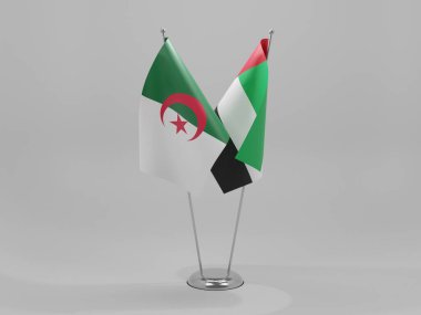Birleşik Arap Emirlikleri - Cezayir İşbirliği Bayrakları, Beyaz Arkaplan - 3D Render