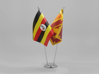 Sri Lanka - Uganda İşbirliği Bayrakları, Beyaz Arkaplan - 3D Render