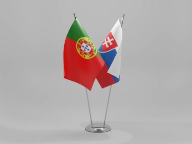 Slovakya - Portekiz İşbirliği Bayrakları, Beyaz Arkaplan - 3D Render