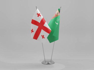 Türkmenistan - Gürcistan İşbirliği Bayrakları, Beyaz Arkaplan - 3D Render