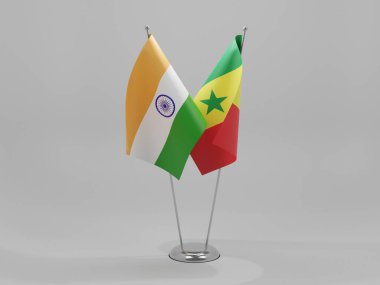 Senegal - Hindistan İşbirliği Bayrakları, Beyaz Arkaplan - 3D Render