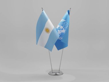 Birleşmiş Milletler - Arjantin İşbirliği Bayrakları, Beyaz Arkaplan - 3D Render